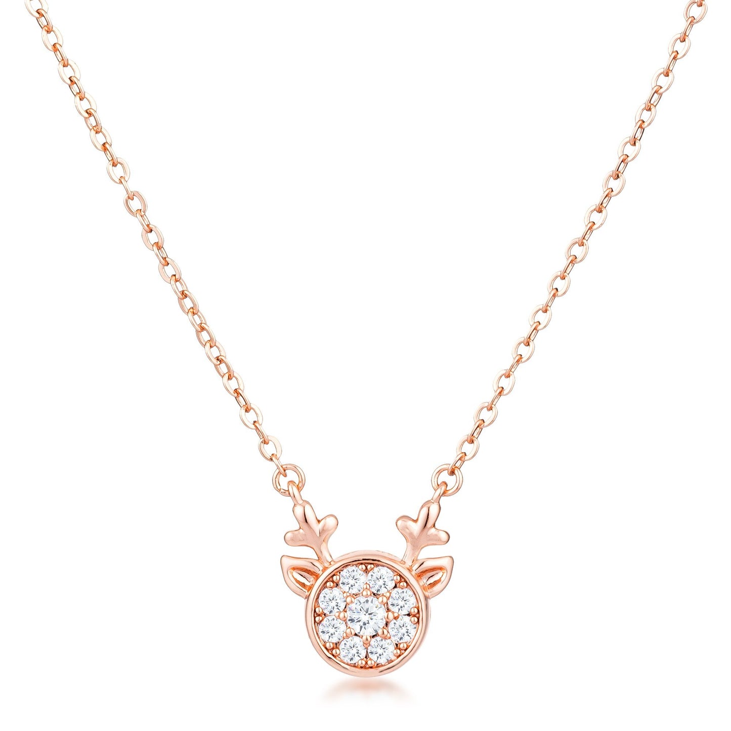 Rose Gold Plated Reversible Sapphire Blue CZ Reindeer Pendant