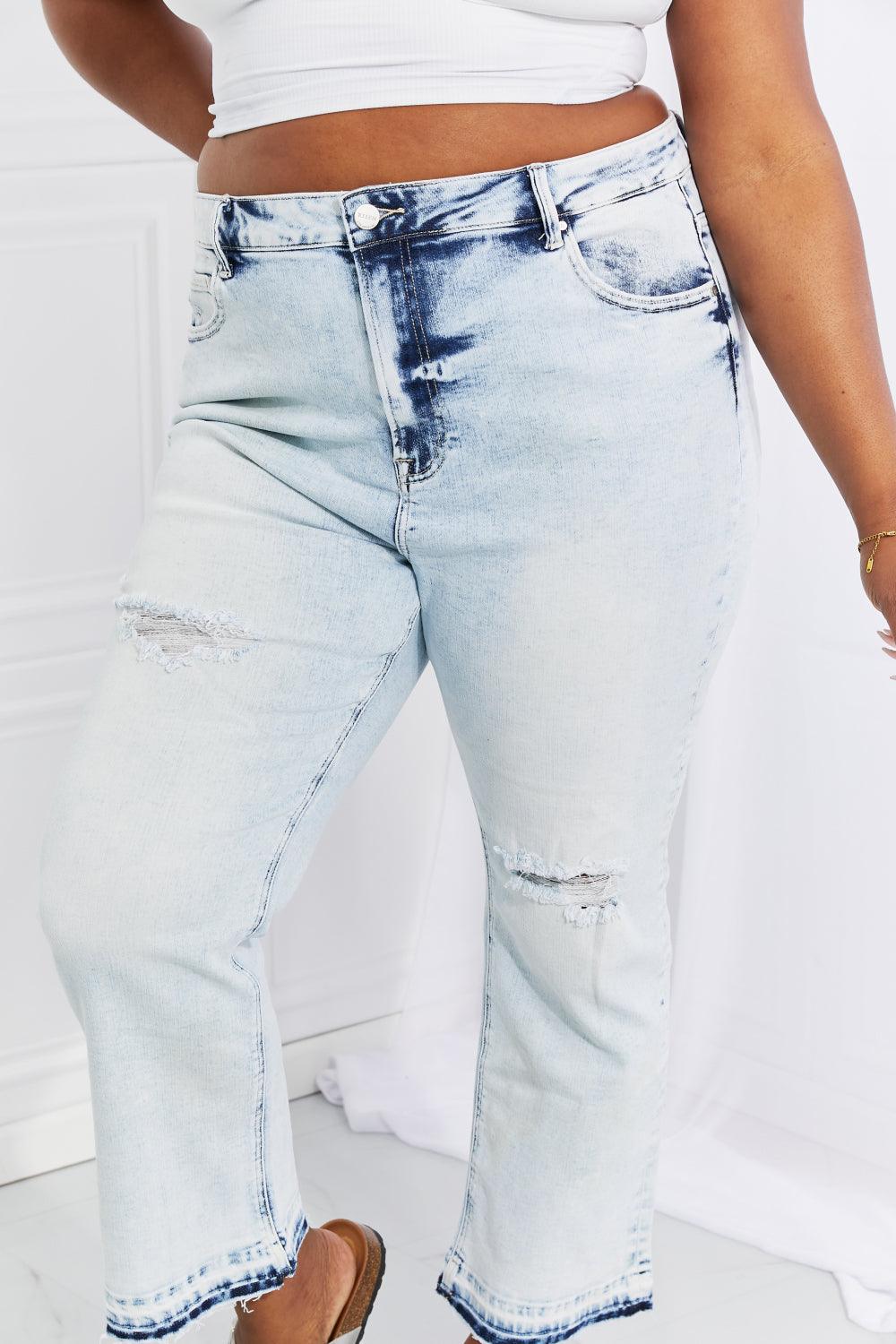 RISEN Full Size Camille Acid Wash Crop Straight Jeans - Glamorous Boutique USA L.L.C.