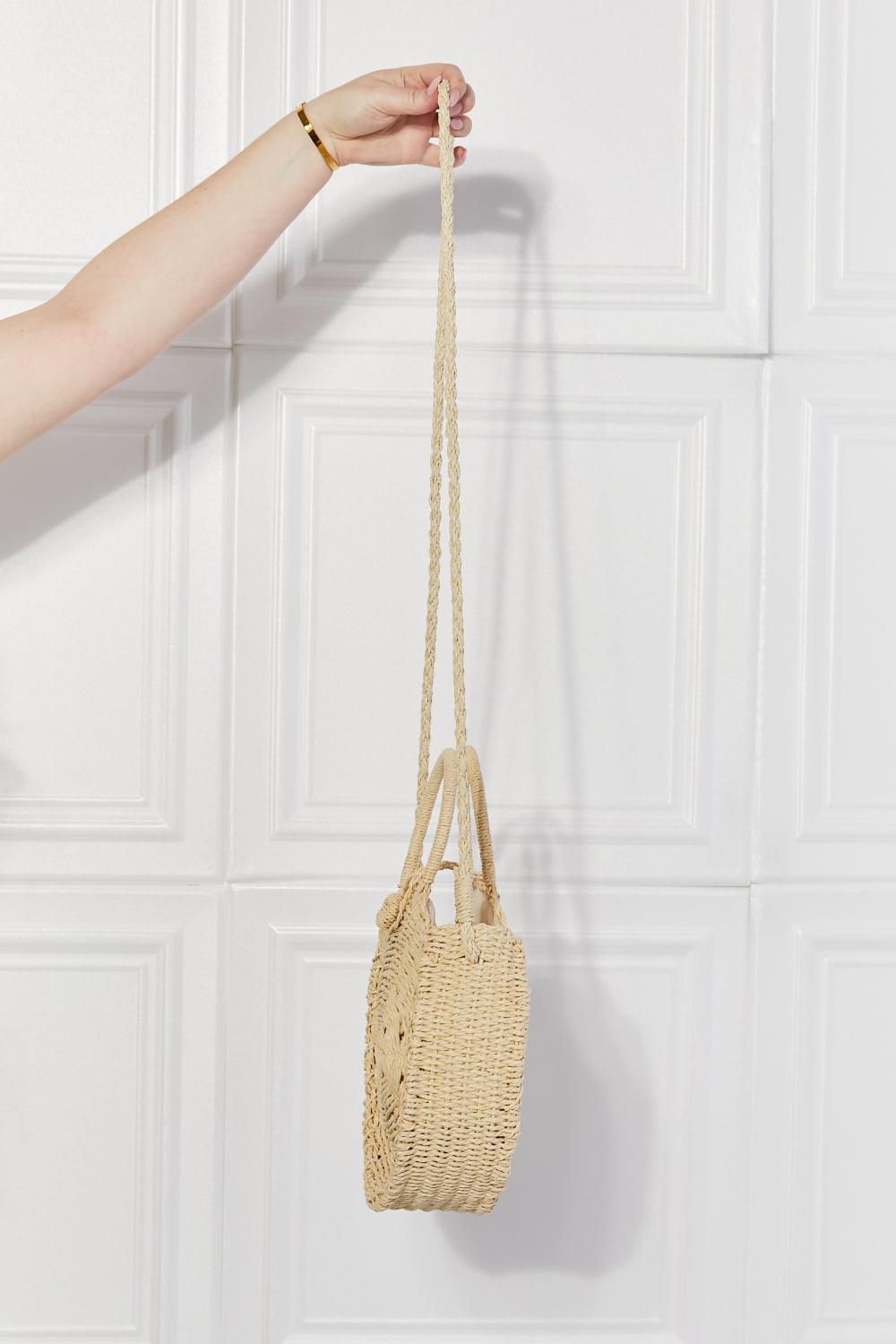 Justin Taylor Feeling Cute Rounded Rattan Handbag in Ivory - Glamorous Boutique USA L.L.C.