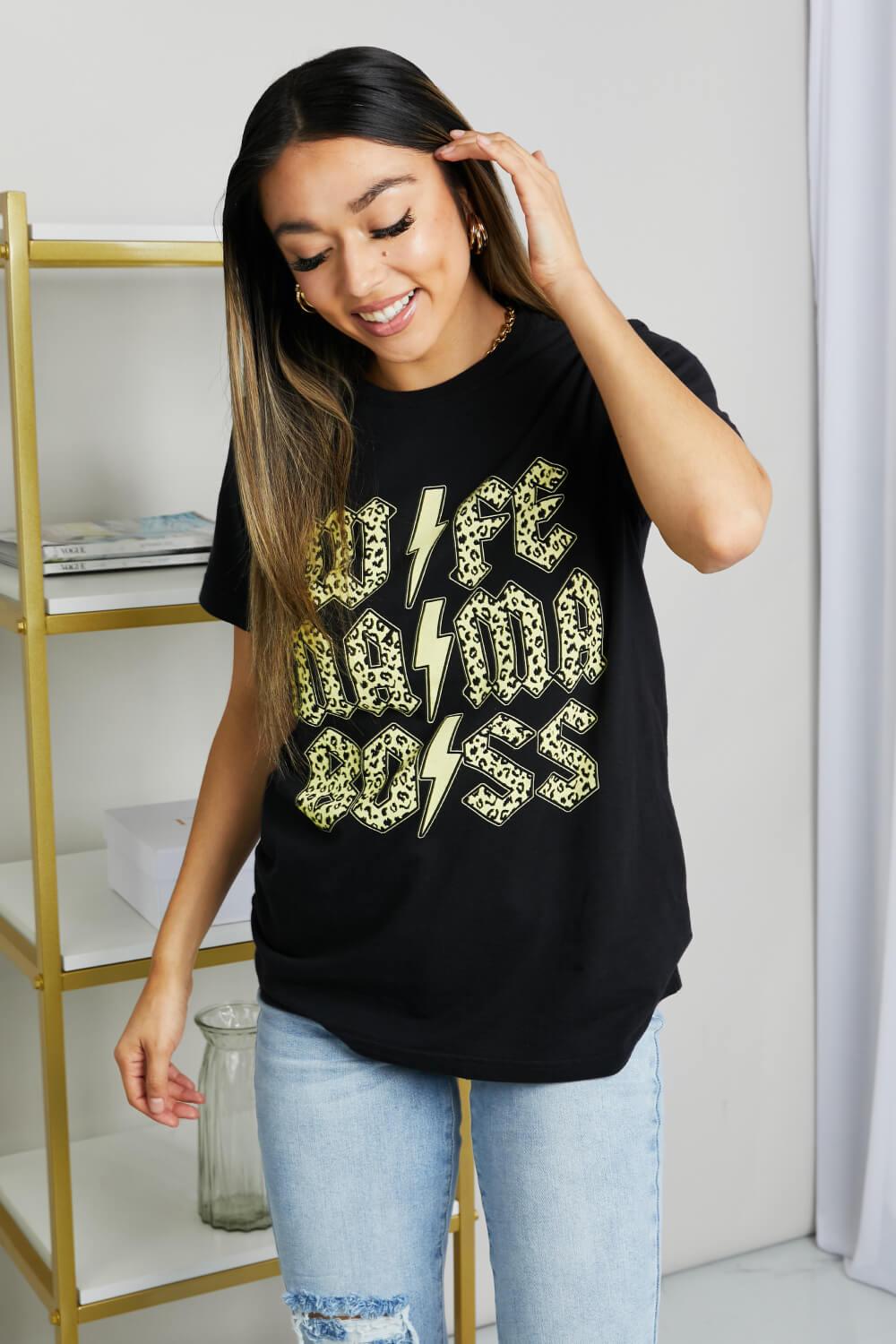 mineB Full Size Leopard Lightning Graphic Tee in Black - Glamorous Boutique USA L.L.C.