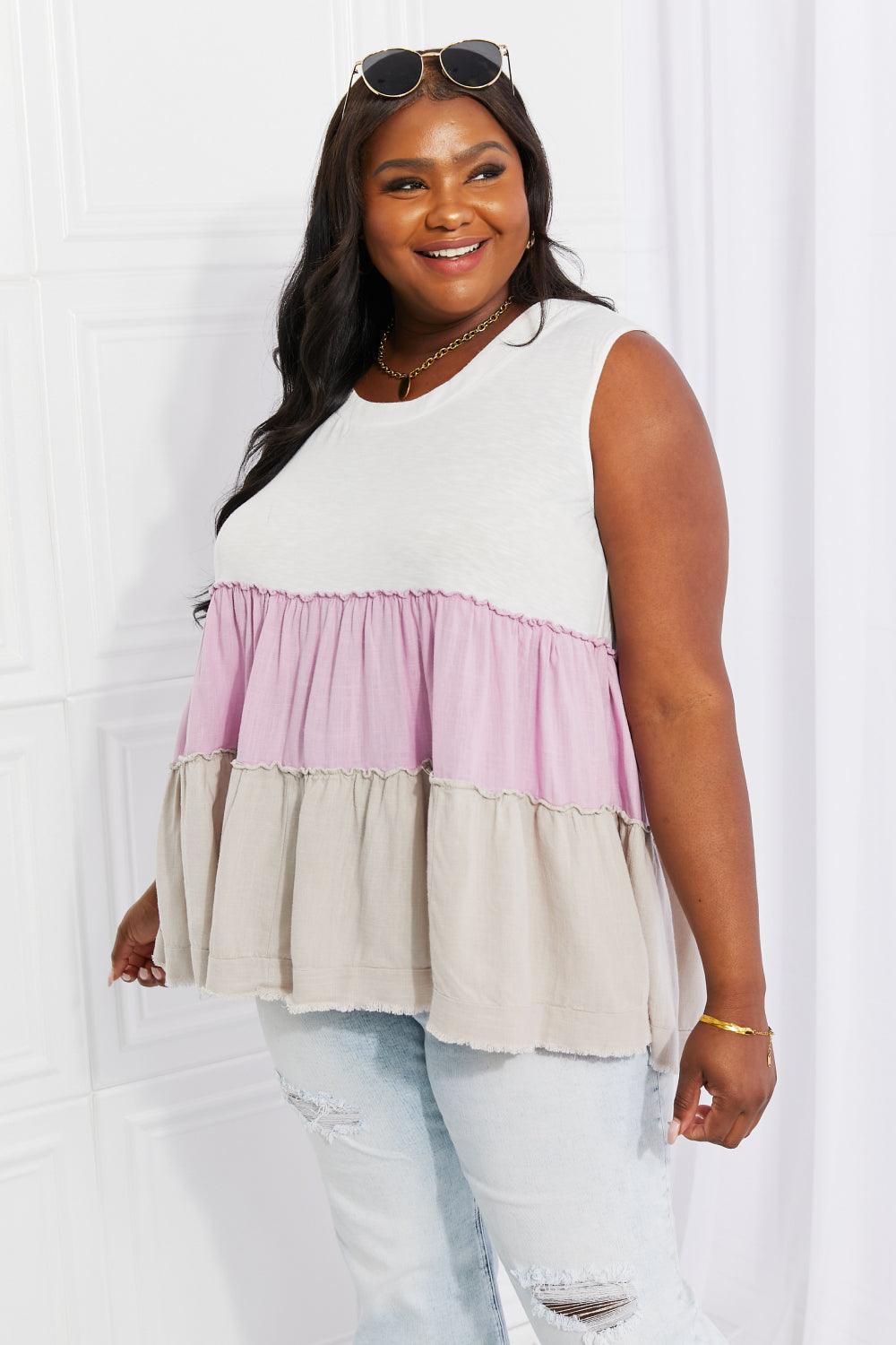 White Birch Full Size Watching the Sunset Color Block Babydoll Top - Glamorous Boutique USA L.L.C.