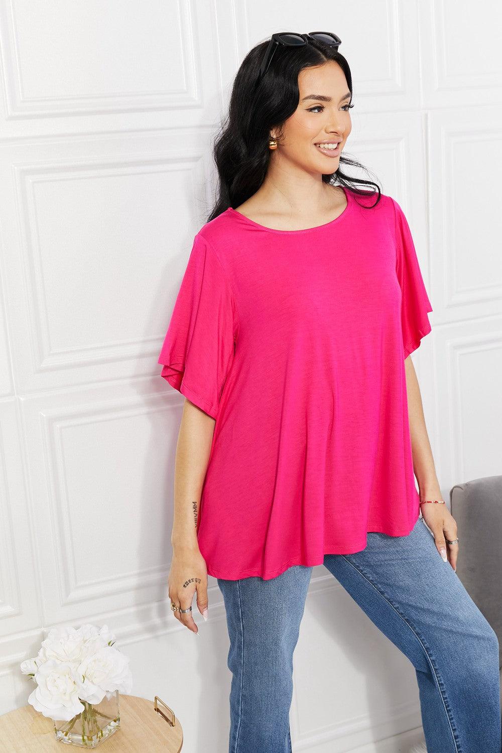 Yelete Full Size More Than Words Flutter Sleeve Top - Glamorous Boutique USA L.L.C.