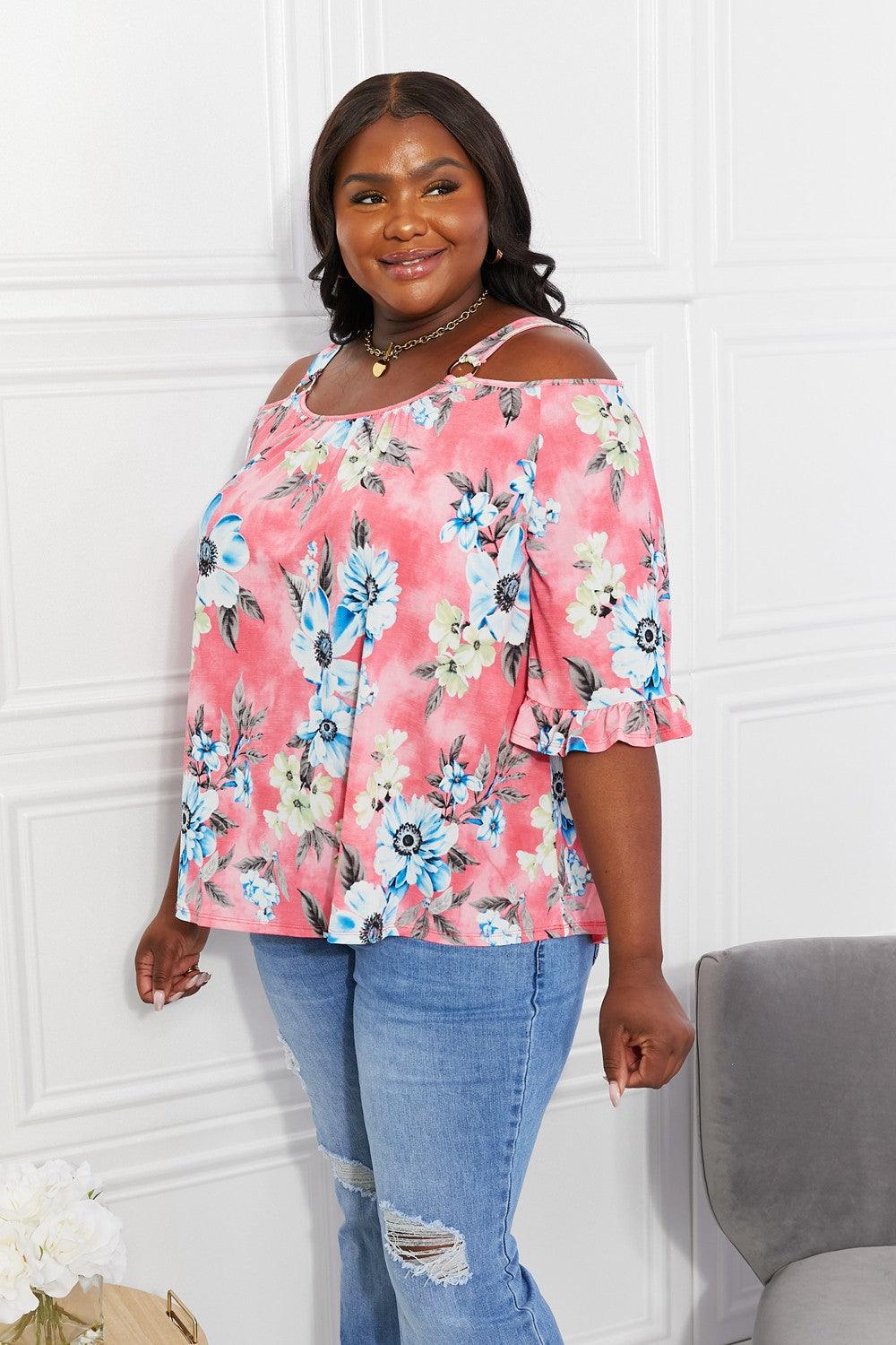 Sew In Love Full Size Fresh Take Floral Cold-Shoulder Top - Glamorous Boutique USA L.L.C.