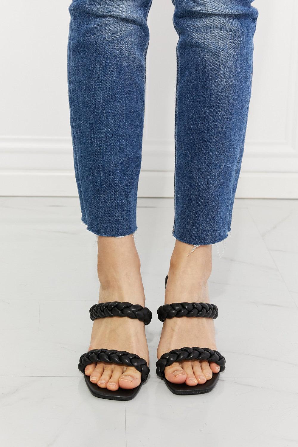 MMShoes In Love Double Braided Block Heel Sandal in Black - Glamorous Boutique USA L.L.C.
