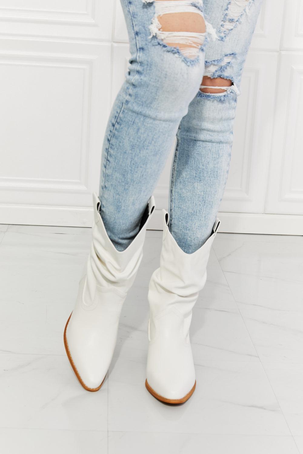 MMShoes Better in Texas Scrunch Cowboy Boots in White - Glamorous Boutique USA L.L.C.