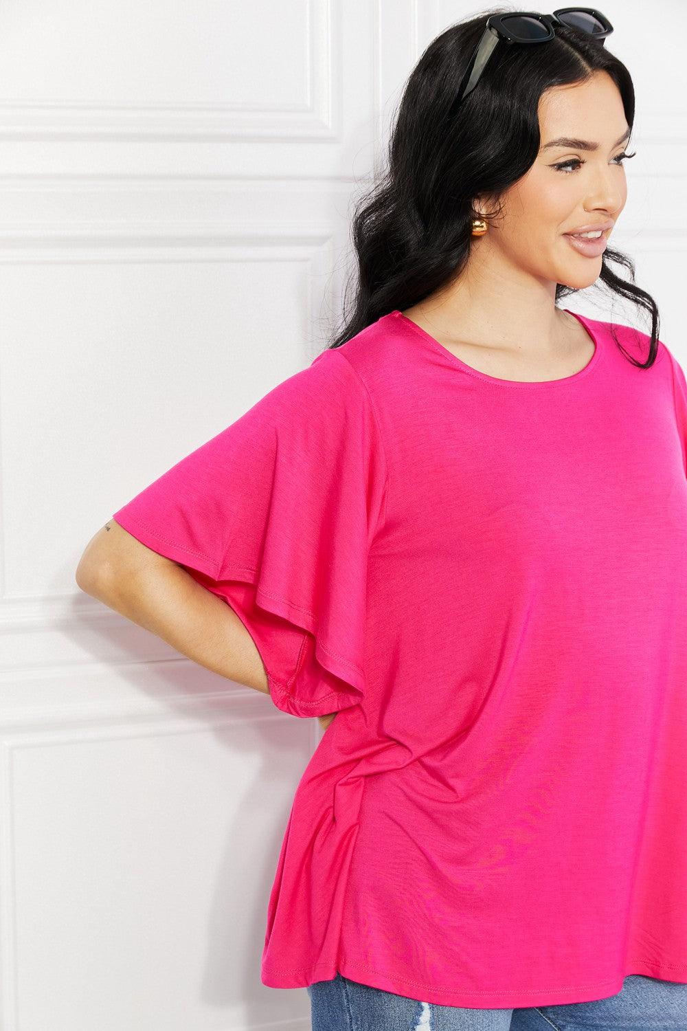 Yelete Full Size More Than Words Flutter Sleeve Top - Glamorous Boutique USA L.L.C.