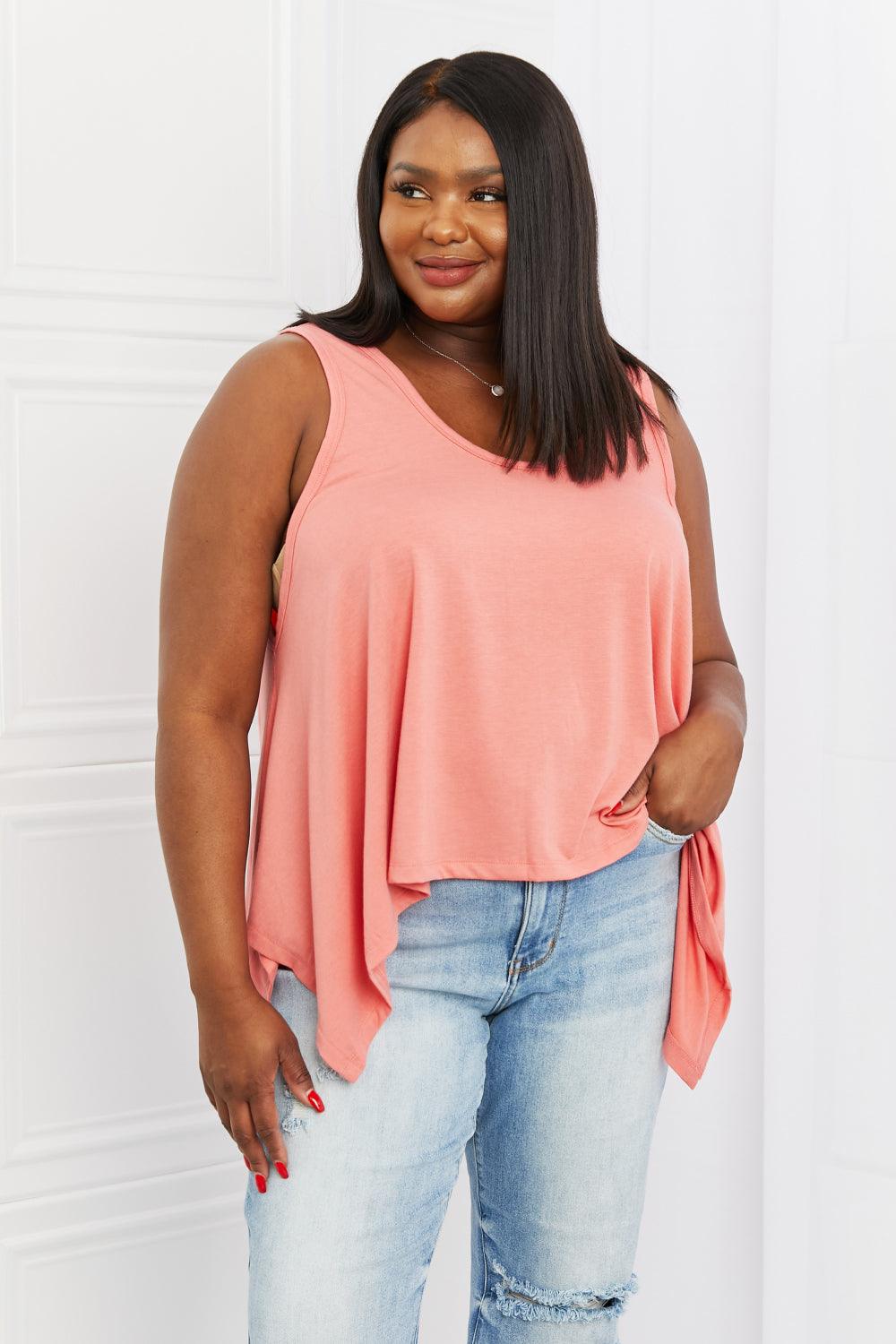 Zenana Feel The Sun Full Size Shark Bite Hem Top - Glamorous Boutique USA L.L.C.
