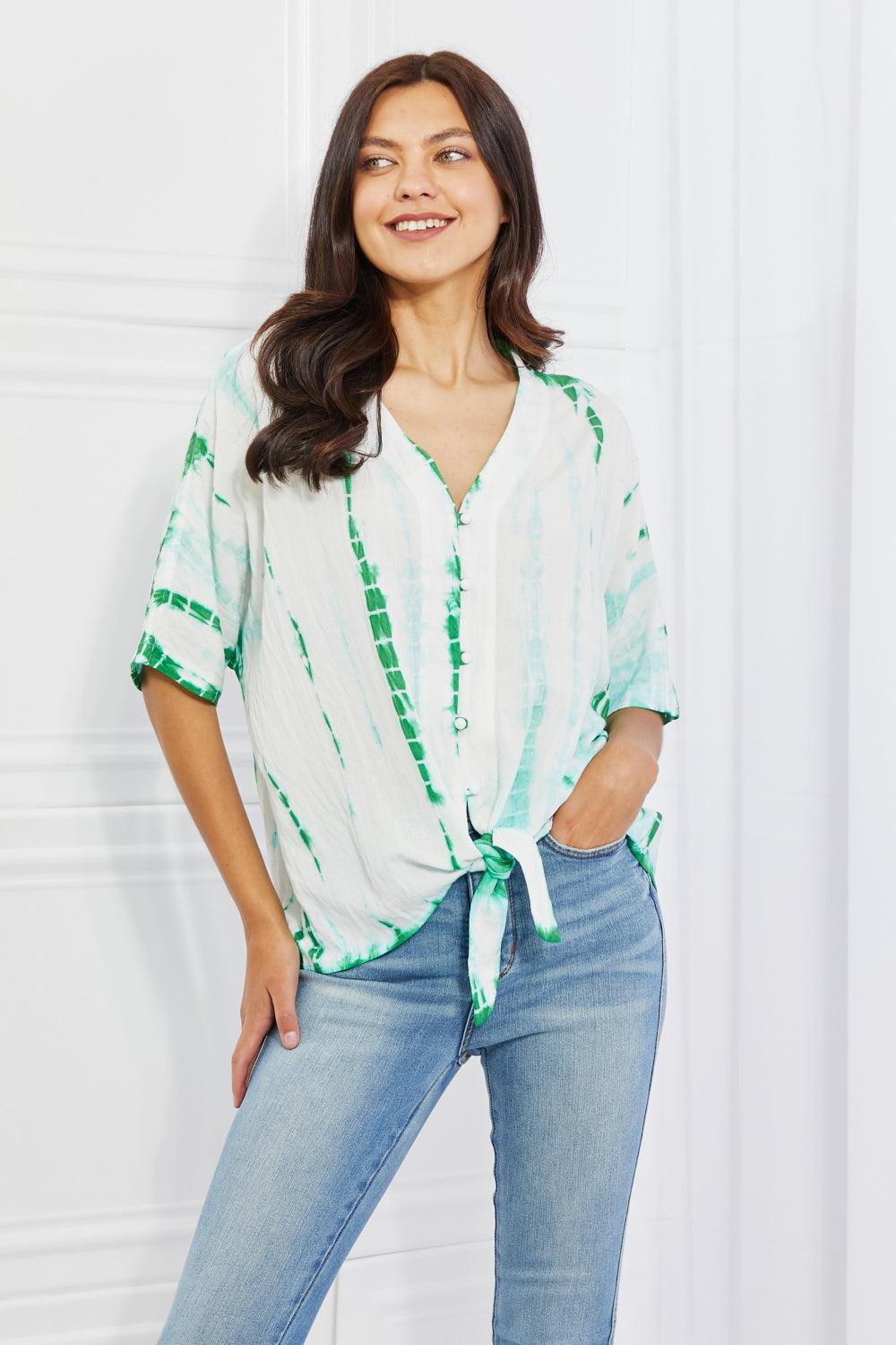 Sew In Love Beachy Keen Full Size Tie-Dye Collared Top - Glamorous Boutique USA L.L.C.