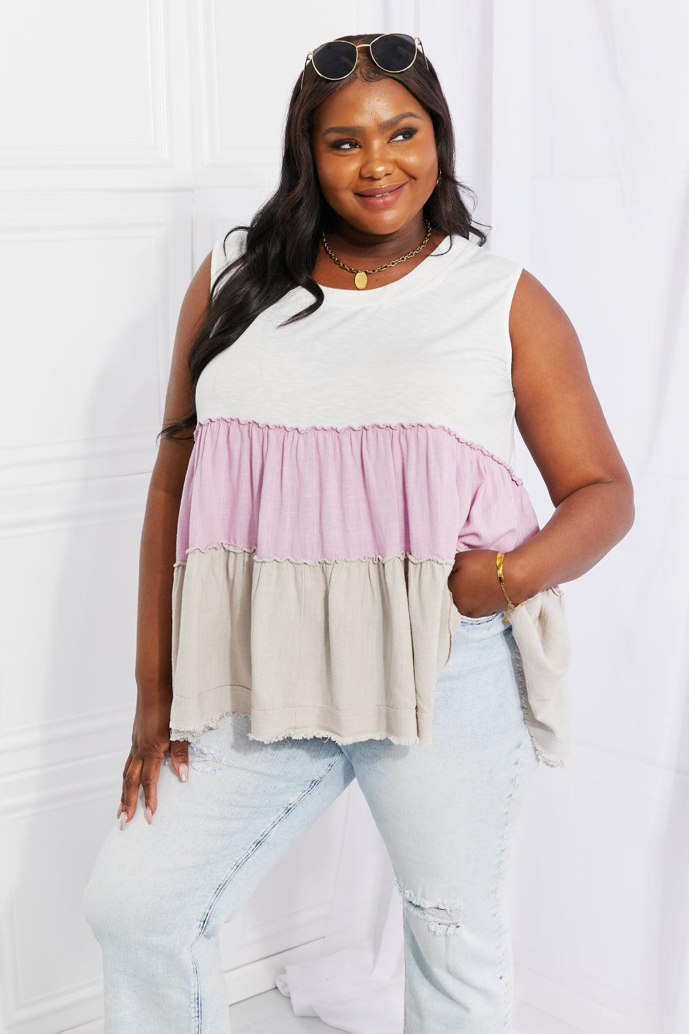 White Birch Full Size Watching the Sunset Color Block Babydoll Top - Glamorous Boutique USA L.L.C.