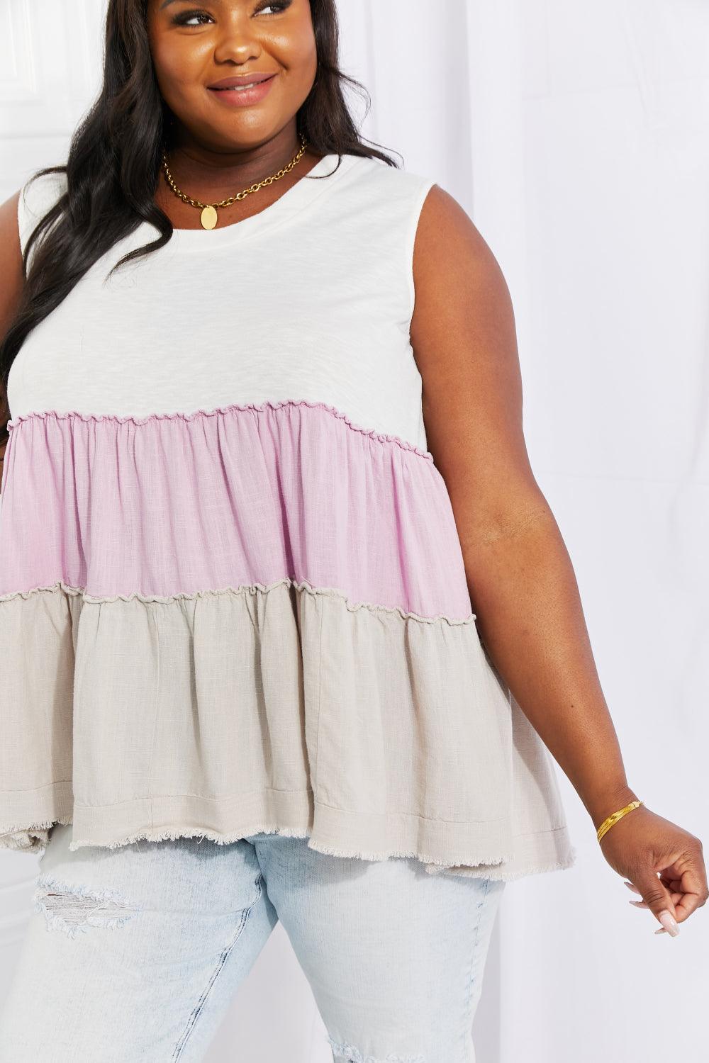 White Birch Full Size Watching the Sunset Color Block Babydoll Top - Glamorous Boutique USA L.L.C.