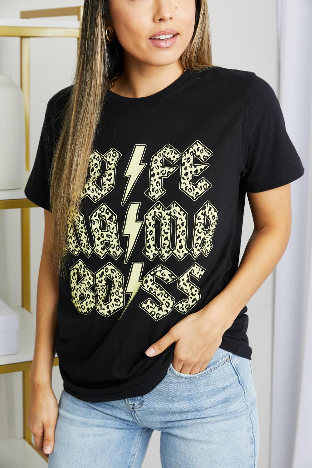 mineB Full Size Leopard Lightning Graphic Tee in Black - Glamorous Boutique USA L.L.C.