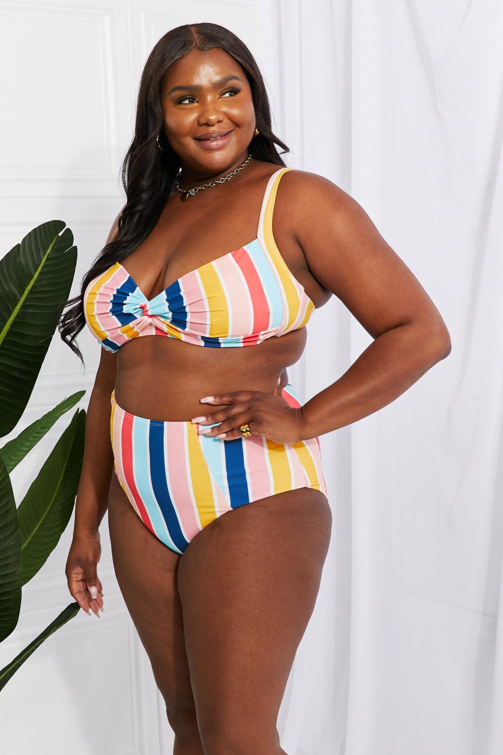 Marina West Swim Take A Dip Twist High-Rise Bikini in Stripe - Glamorous Boutique USA L.L.C.