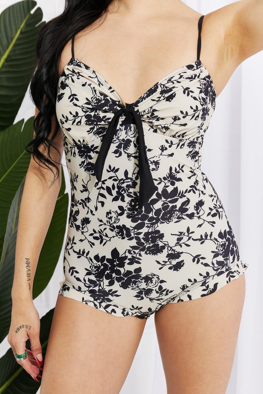Swim Toile Floral Frill Trim One-Piece Swimsuit - Glamorous Boutique USA L.L.C.