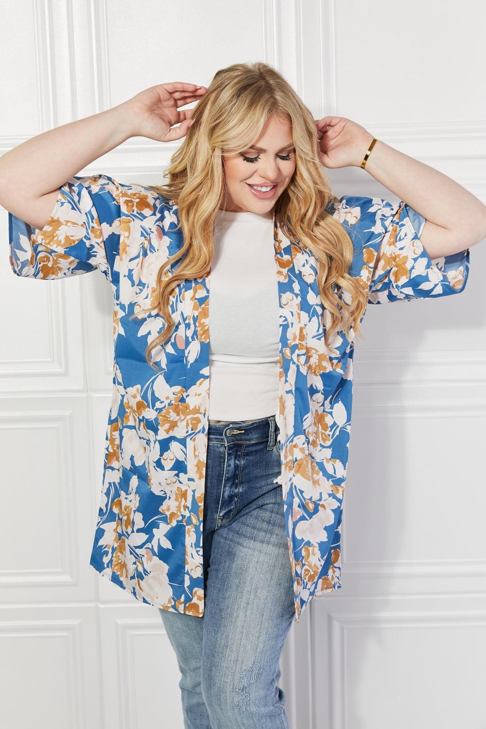 Justin Taylor Time To Grow Floral Kimono in Chambray - Glamorous Boutique USA L.L.C.