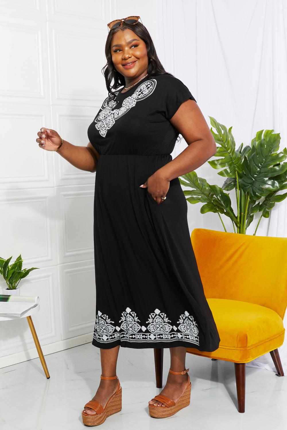 Heimish Walk In The Park Full Size Damask Midi Dress - Glamorous Boutique USA L.L.C.