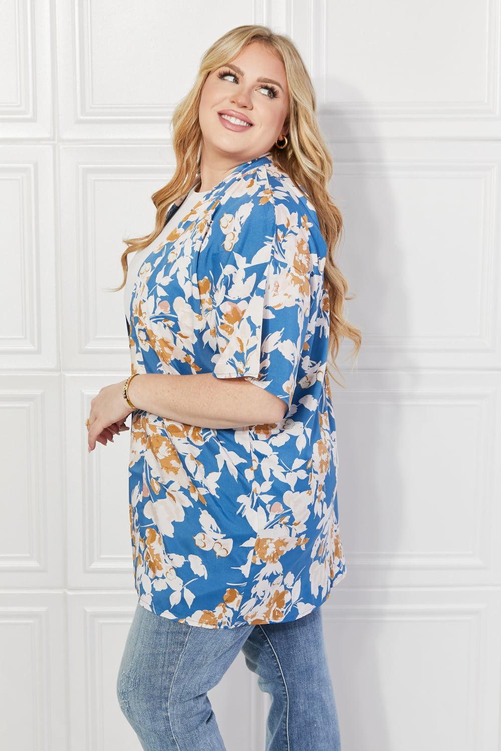 Justin Taylor Time To Grow Floral Kimono in Chambray - Glamorous Boutique USA L.L.C.