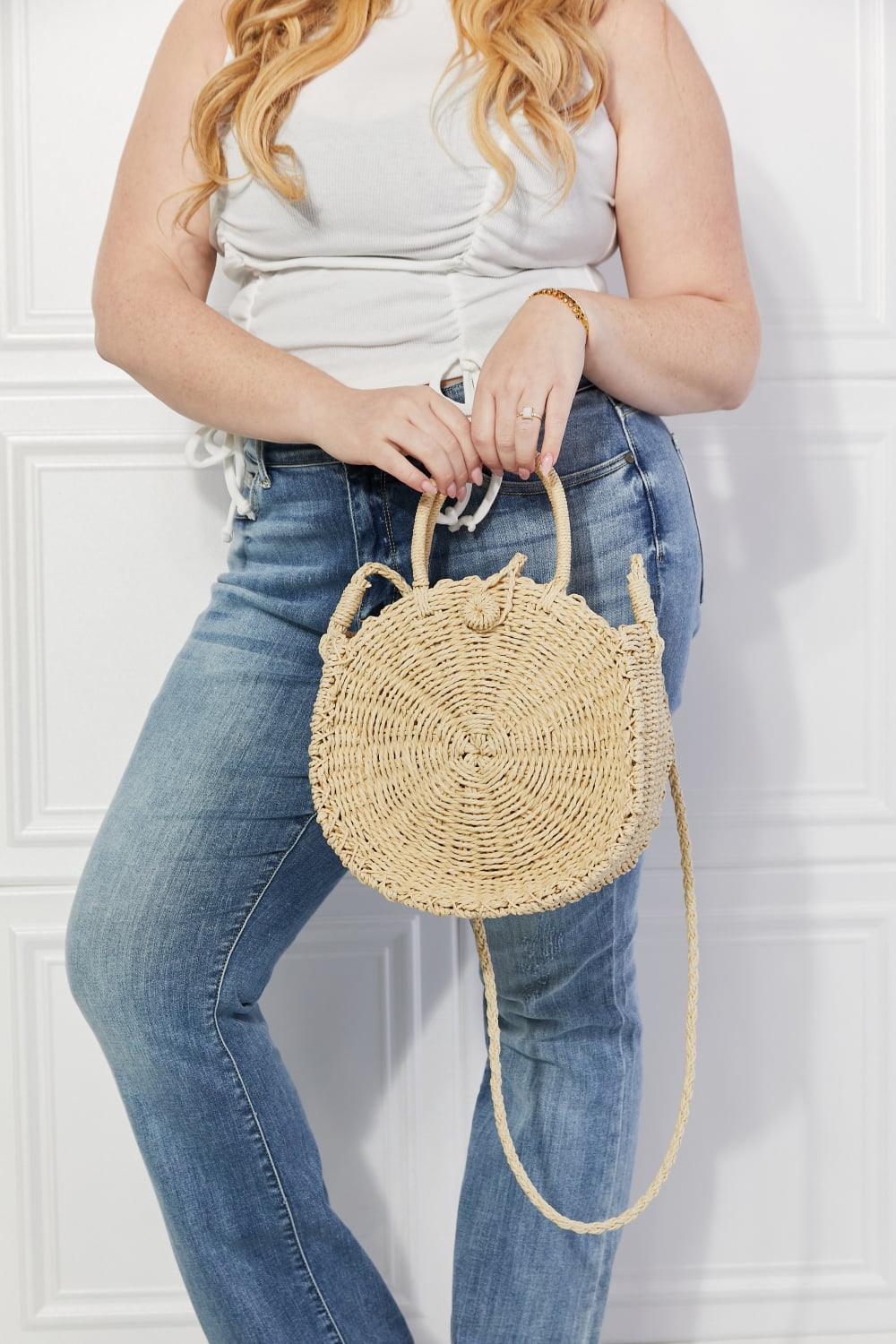 Justin Taylor Feeling Cute Rounded Rattan Handbag in Ivory - Glamorous Boutique USA L.L.C.
