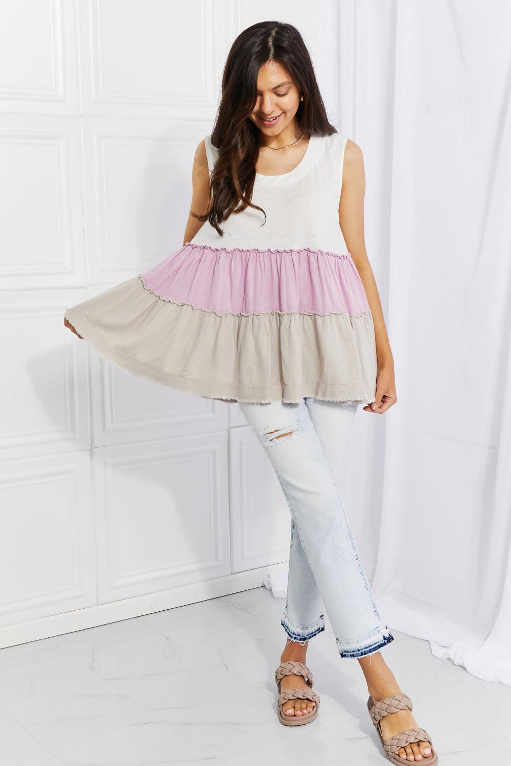 White Birch Full Size Watching the Sunset Color Block Babydoll Top - Glamorous Boutique USA L.L.C.