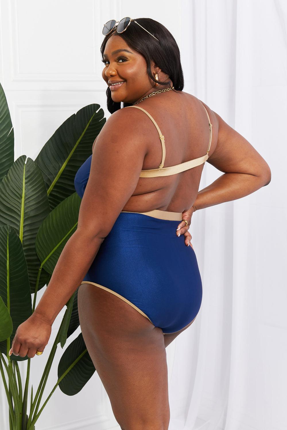 Marina West Swim Wave Break Contrast Trim One-Piece - Glamorous Boutique USA L.L.C.