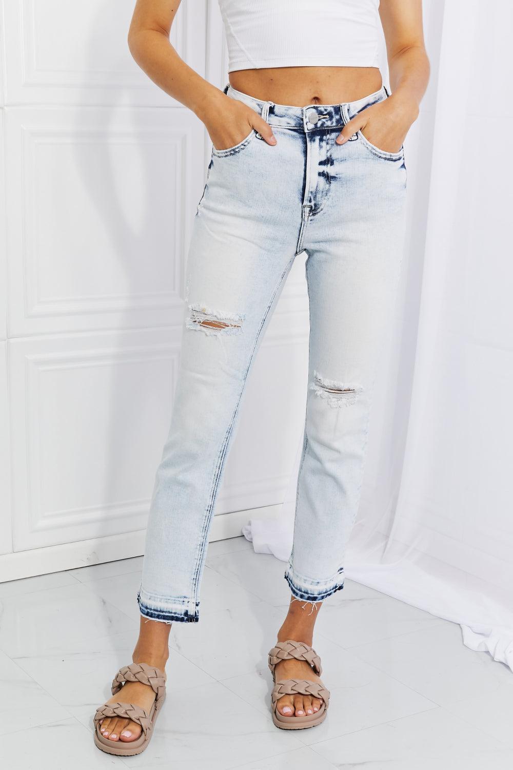 RISEN Full Size Camille Acid Wash Crop Straight Jeans - Glamorous Boutique USA L.L.C.