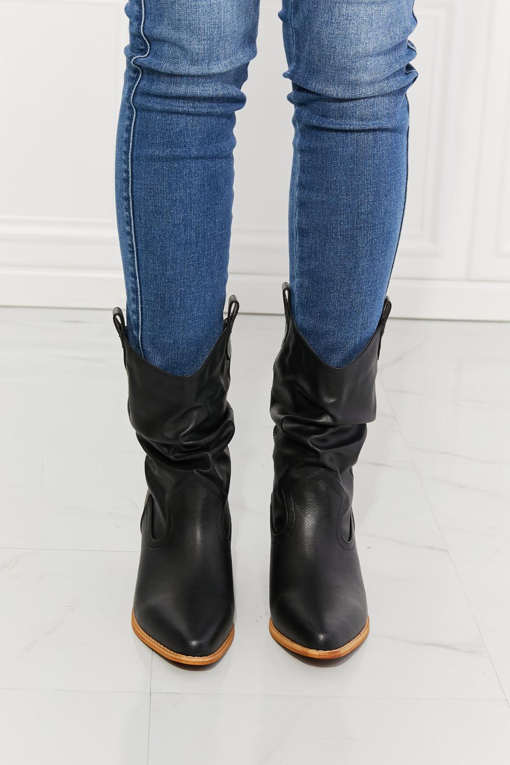 MMShoes Better in Texas Scrunch Cowboy Boots in Black - Glamorous Boutique USA L.L.C.