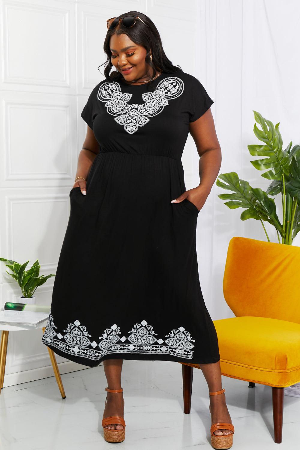 Heimish Walk In The Park Full Size Damask Midi Dress - Glamorous Boutique USA L.L.C.