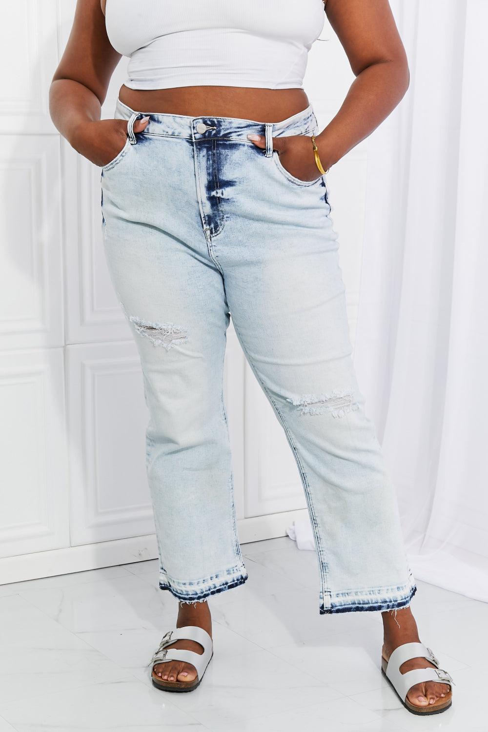 RISEN Full Size Camille Acid Wash Crop Straight Jeans - Glamorous Boutique USA L.L.C.