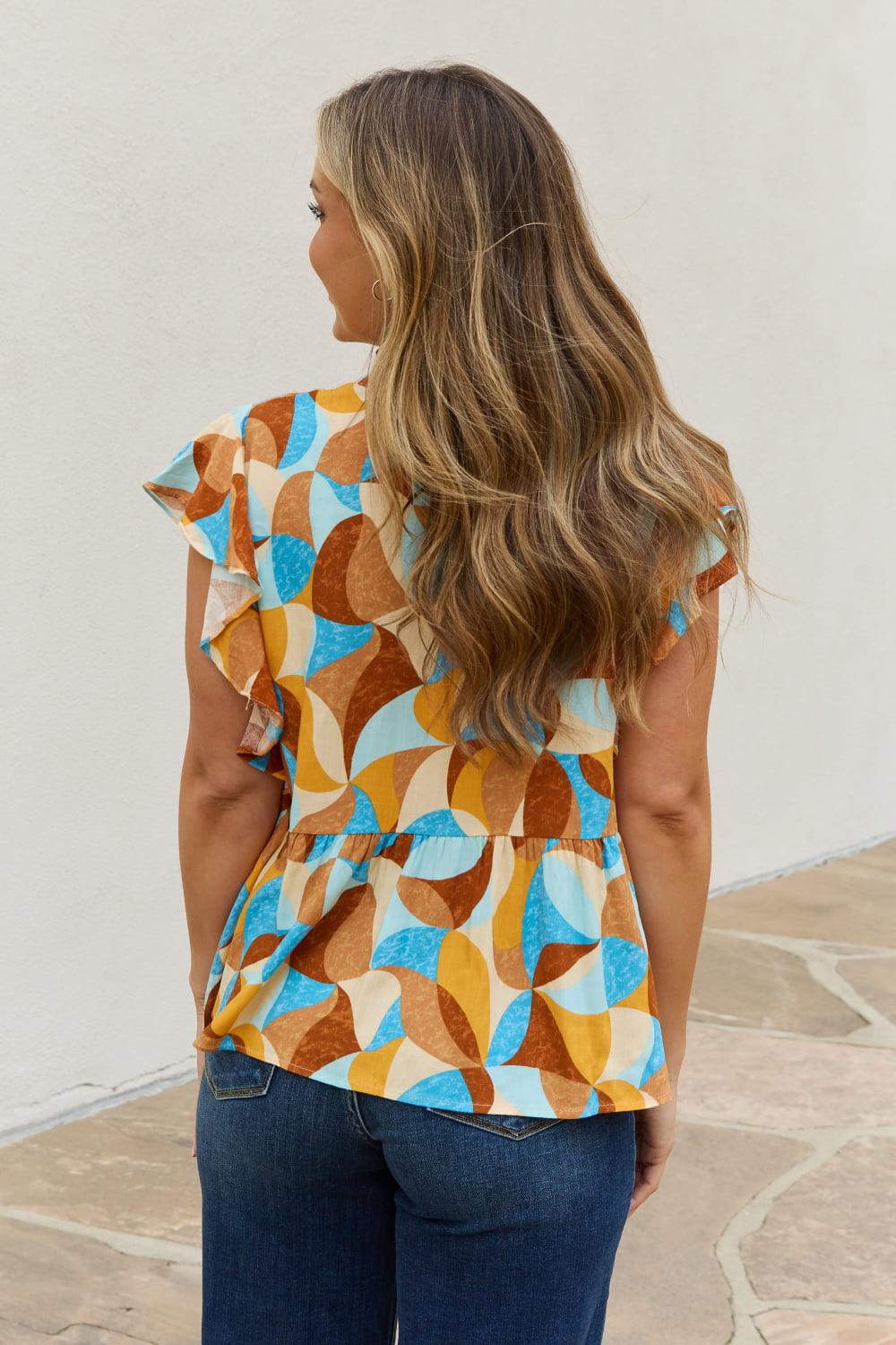 And The Why Full Size Printed Ruffle Baby Doll Top - Glamorous Boutique USA L.L.C.