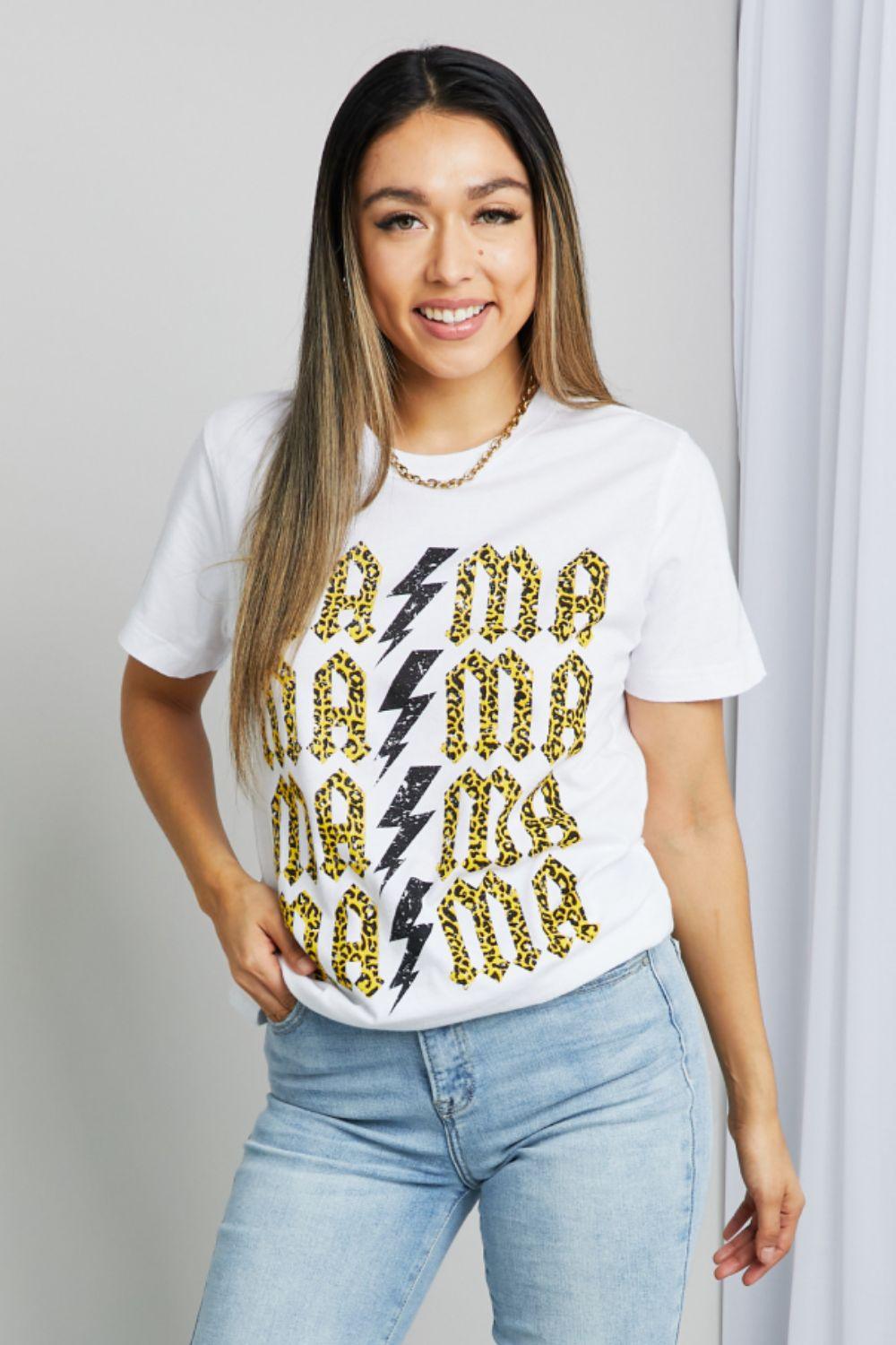 mineB Full Szie MAMA Leopard Lightning Graphic Tee - Glamorous Boutique USA L.L.C.
