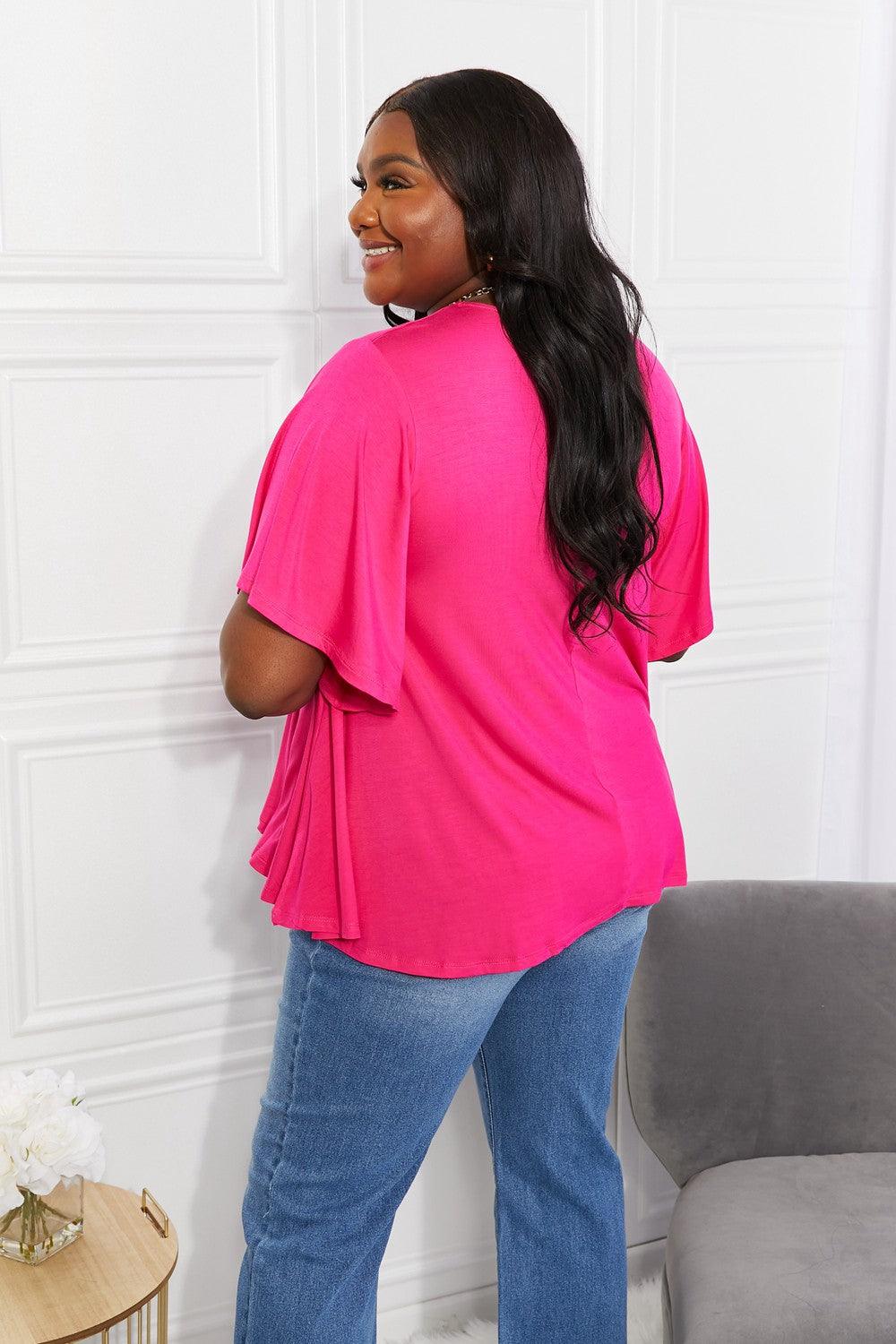 Yelete Full Size More Than Words Flutter Sleeve Top - Glamorous Boutique USA L.L.C.