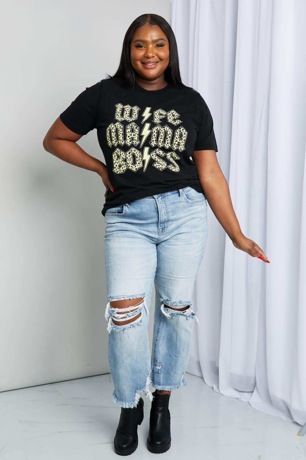 mineB Full Size Leopard Lightning Graphic Tee in Black - Glamorous Boutique USA L.L.C.