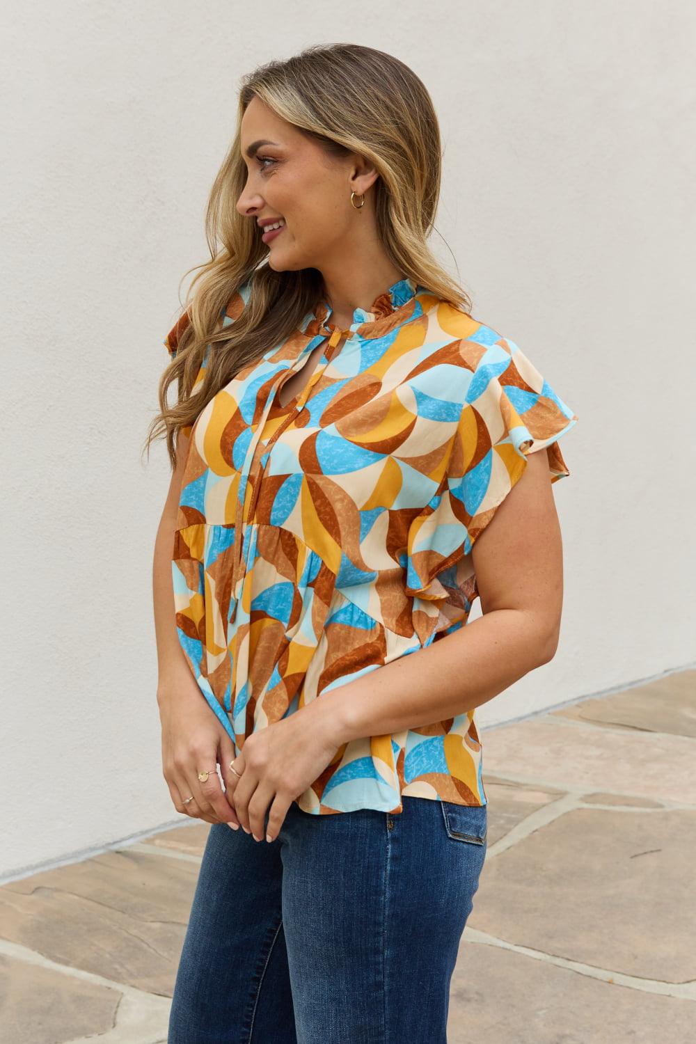 And The Why Full Size Printed Ruffle Baby Doll Top - Glamorous Boutique USA L.L.C.