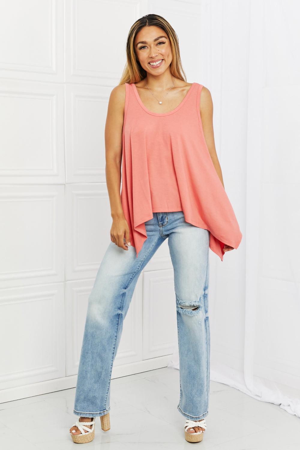 Zenana Feel The Sun Full Size Shark Bite Hem Top - Glamorous Boutique USA L.L.C.