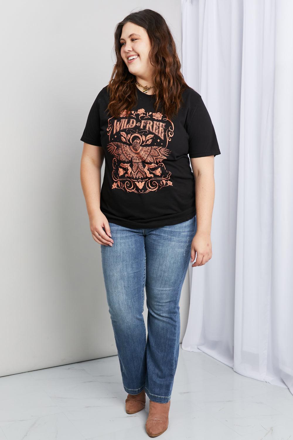 mineB Full Size WILD FREE Graphic Round Neck Tee - Glamorous Boutique USA L.L.C.