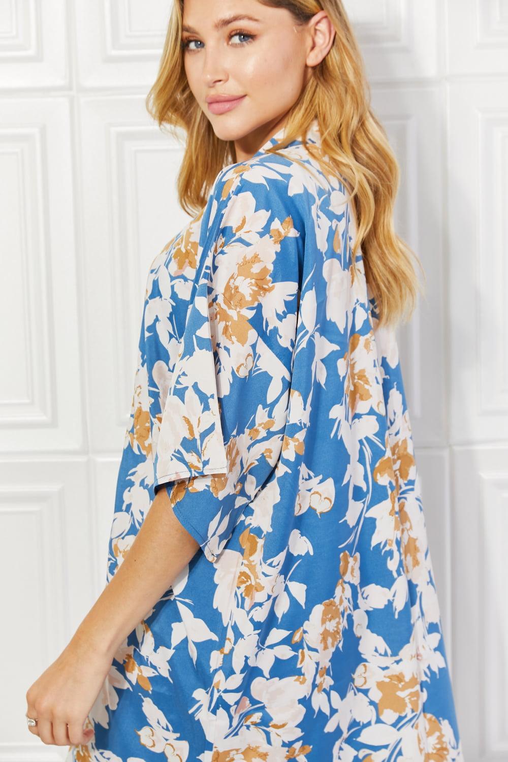 Justin Taylor Time To Grow Floral Kimono in Chambray - Glamorous Boutique USA L.L.C.