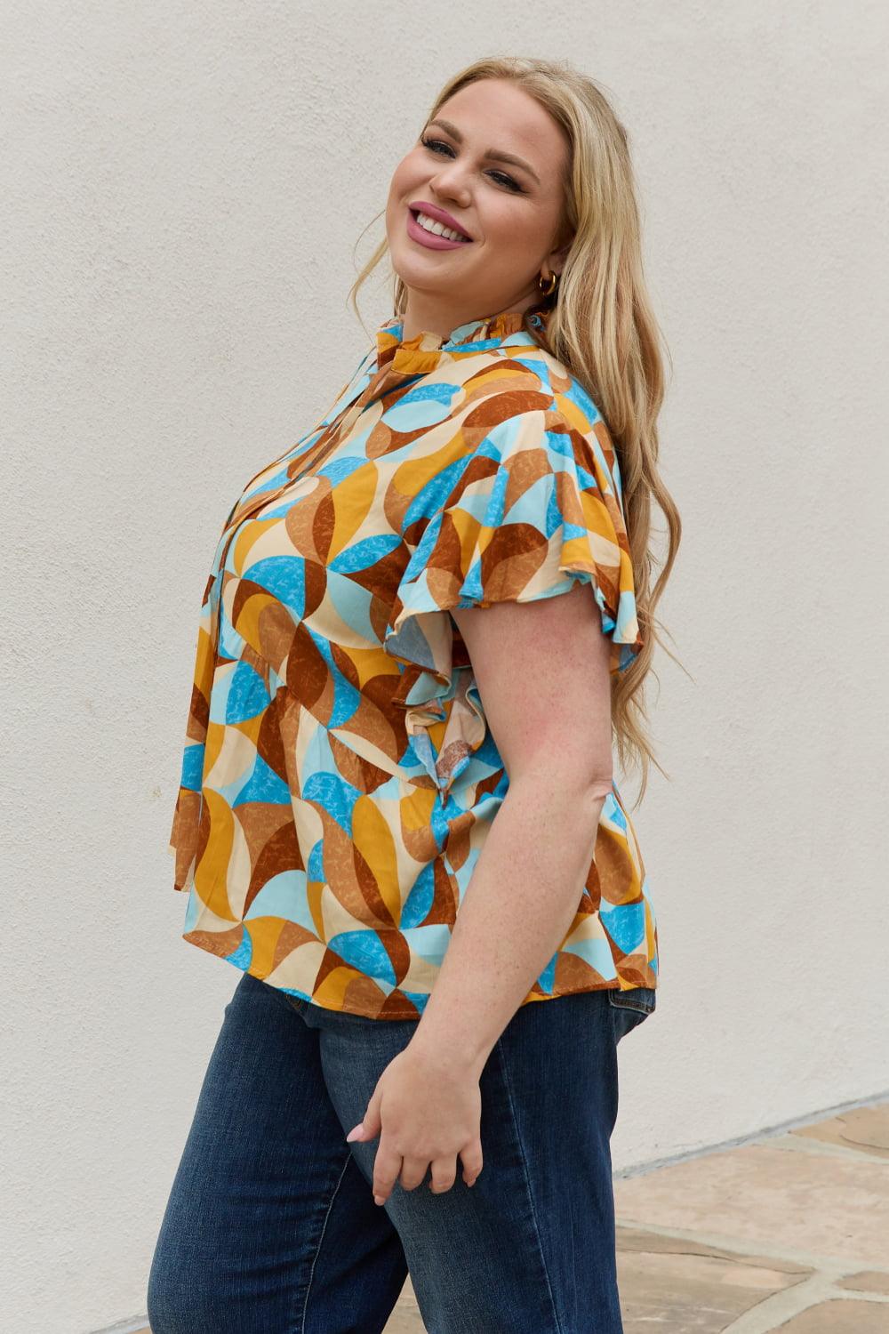 And The Why Full Size Printed Ruffle Baby Doll Top - Glamorous Boutique USA L.L.C.