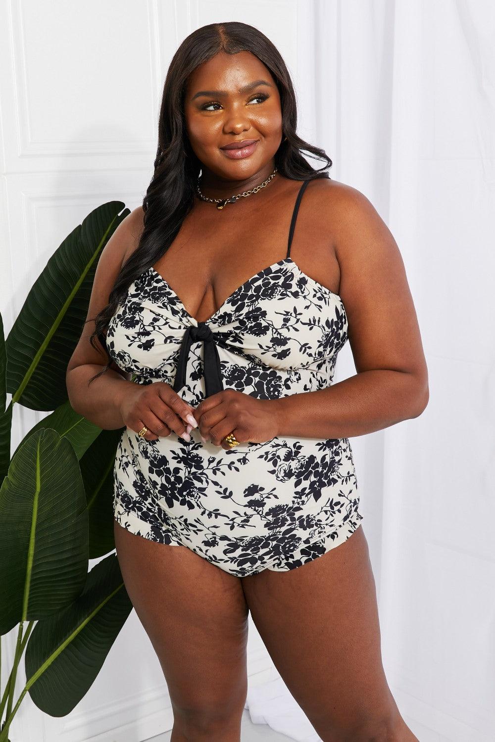 Swim Toile Floral Frill Trim One-Piece Swimsuit - Glamorous Boutique USA L.L.C.