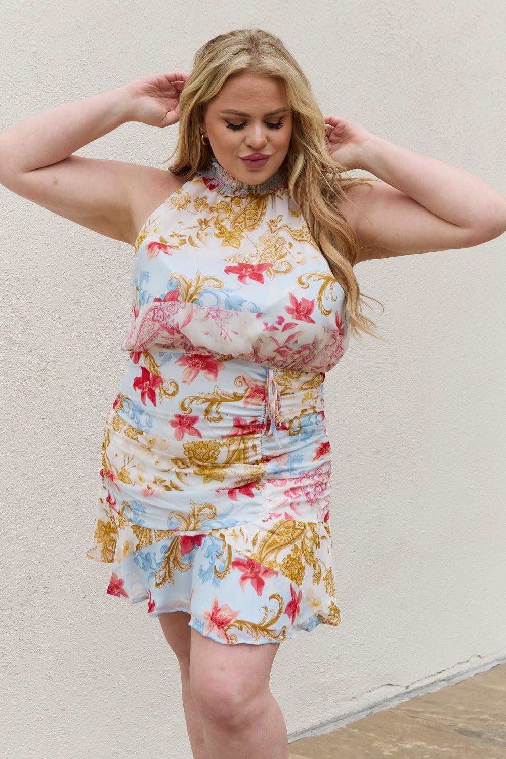 White Birch Full Size Floral Print Halter Woven Dress - Glamorous Boutique USA L.L.C.