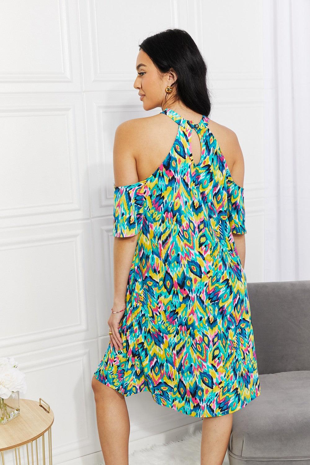 Sew In Love Full Size Perfect Paradise Printed Cold-Shoulder Dress - Glamorous Boutique USA L.L.C.