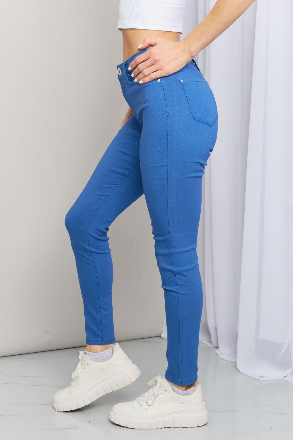 Full Size Mid-Rise Stretch Skinny Jeans in Electric Blue - Glamorous Boutique USA L.L.C.