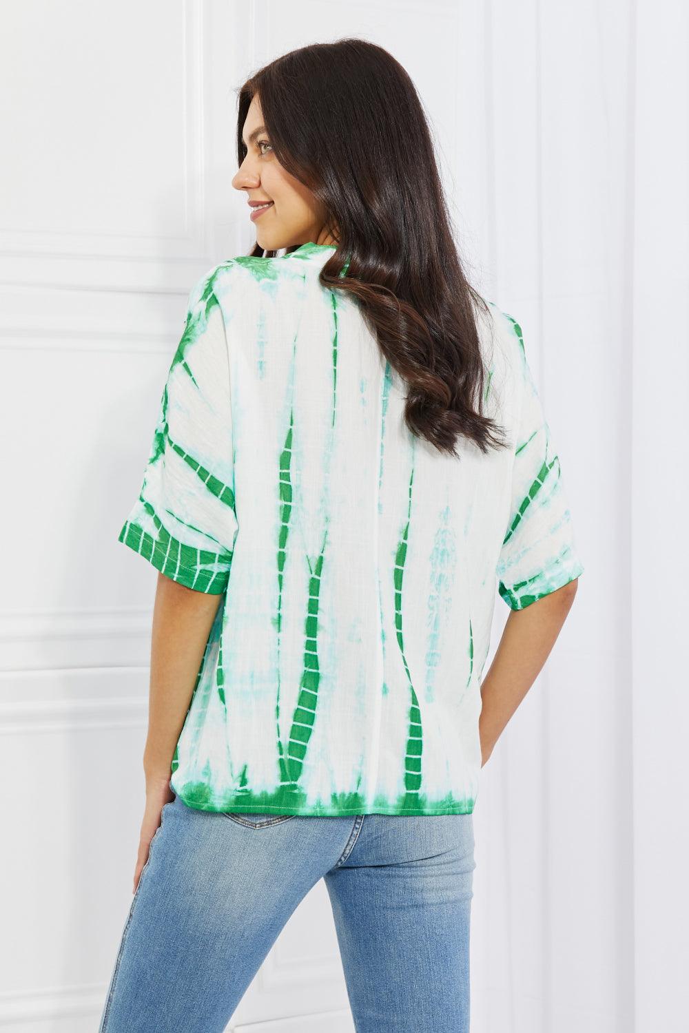 Sew In Love Beachy Keen Full Size Tie-Dye Collared Top - Glamorous Boutique USA L.L.C.