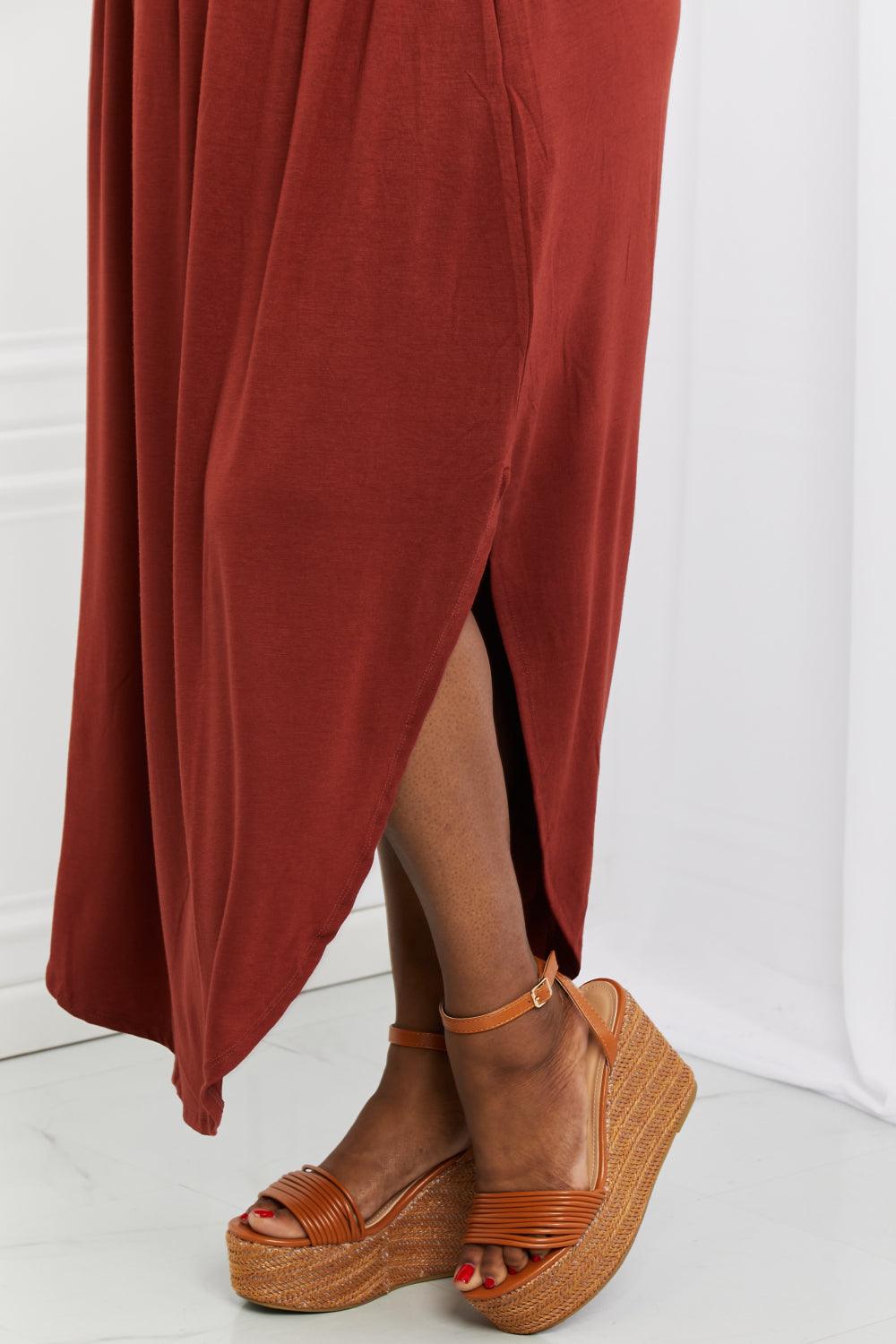 Zenana It's My Time Full Size Side Scoop Scrunch Skirt in Dark Rust - Glamorous Boutique USA L.L.C.