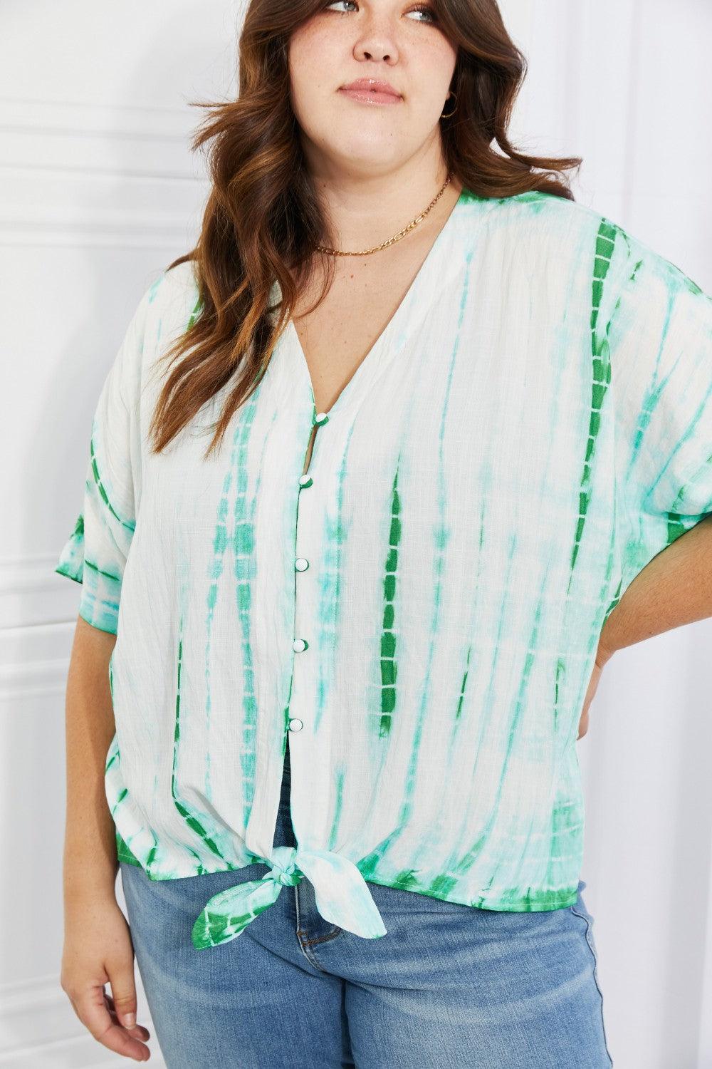Sew In Love Beachy Keen Full Size Tie-Dye Collared Top - Glamorous Boutique USA L.L.C.
