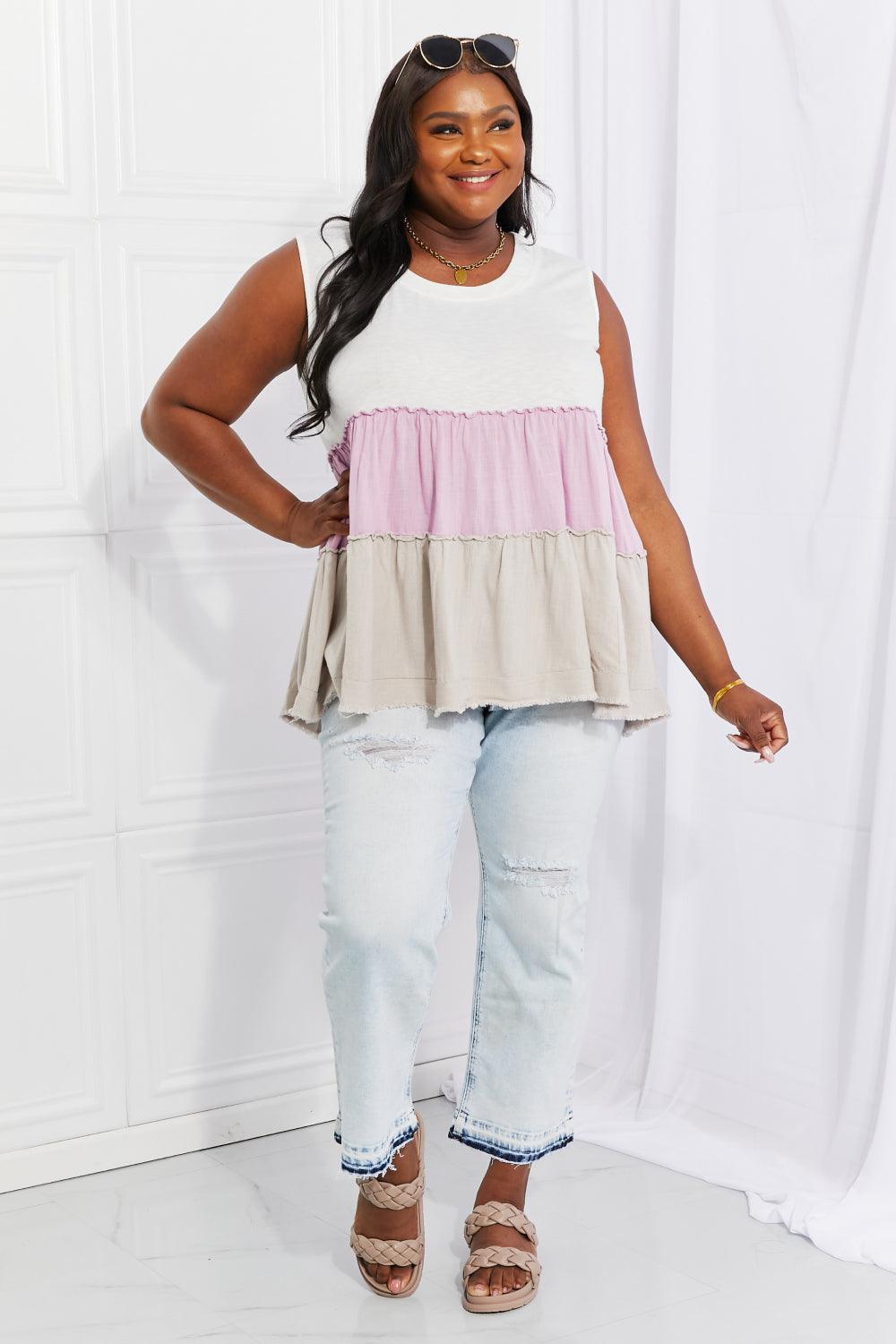 White Birch Full Size Watching the Sunset Color Block Babydoll Top - Glamorous Boutique USA L.L.C.