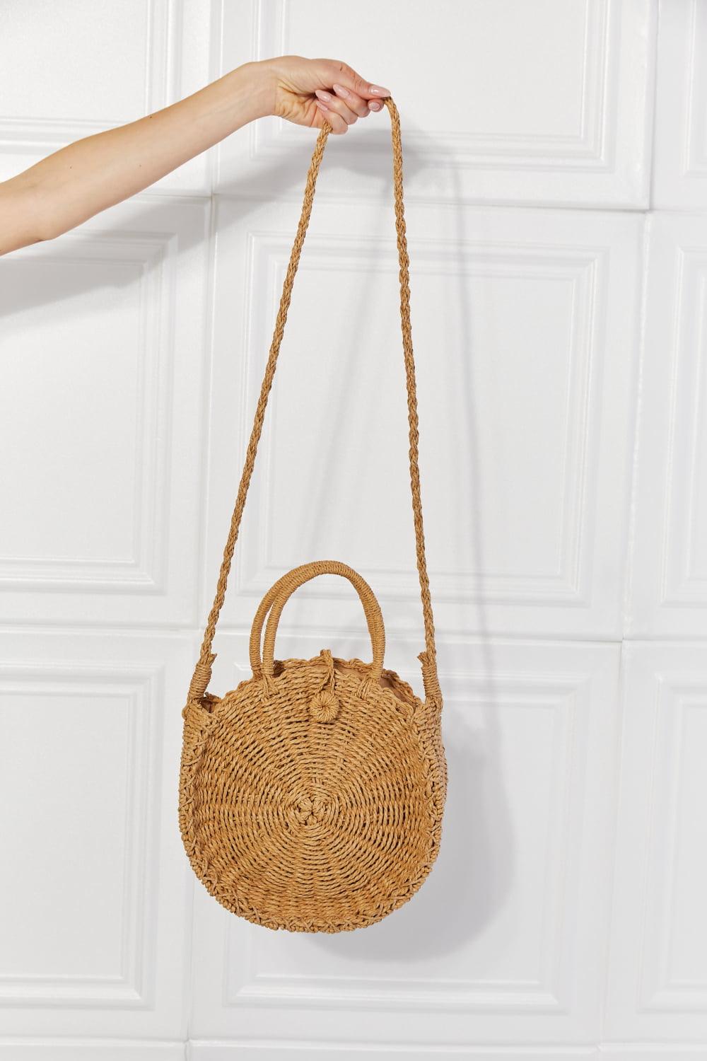 Justin Taylor Feeling Cute Rounded Rattan Handbag in Camel - Glamorous Boutique USA L.L.C.