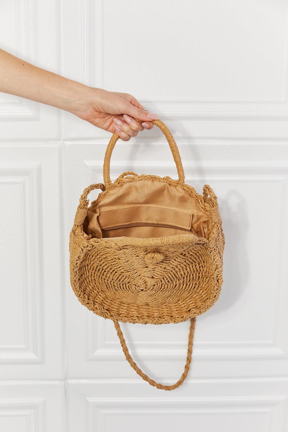Justin Taylor Feeling Cute Rounded Rattan Handbag in Camel - Glamorous Boutique USA L.L.C.