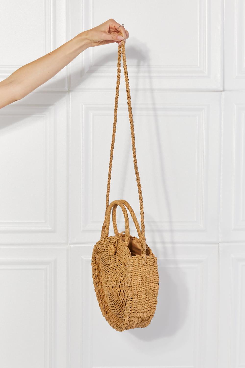 Justin Taylor Feeling Cute Rounded Rattan Handbag in Camel - Glamorous Boutique USA L.L.C.