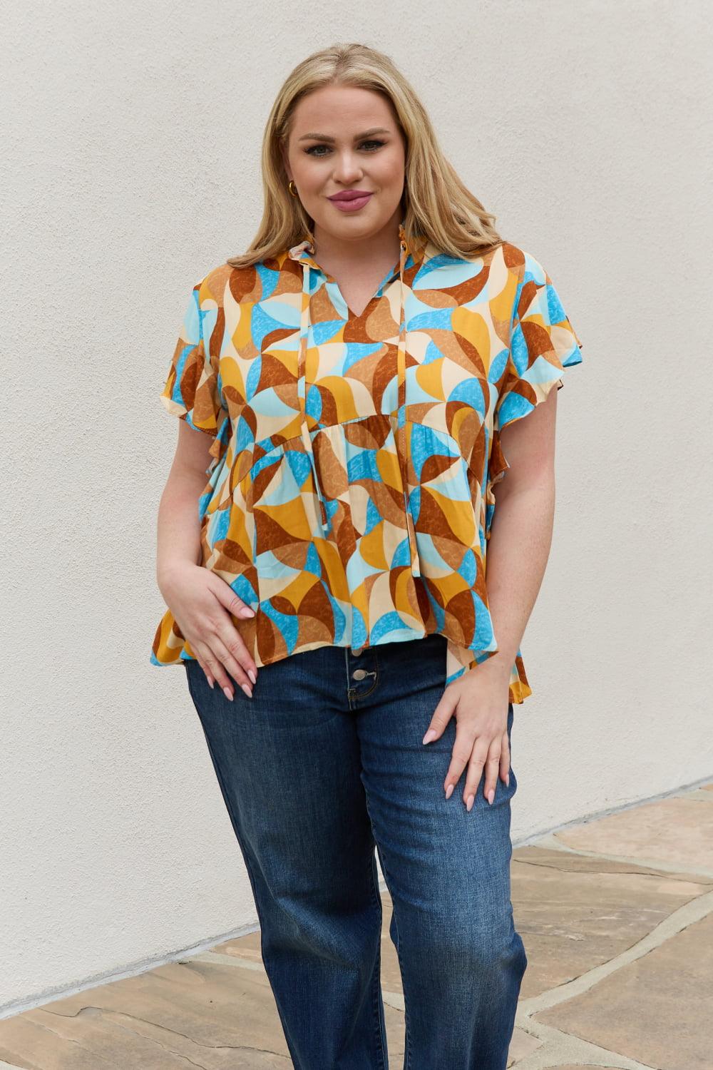 And The Why Full Size Printed Ruffle Baby Doll Top - Glamorous Boutique USA L.L.C.