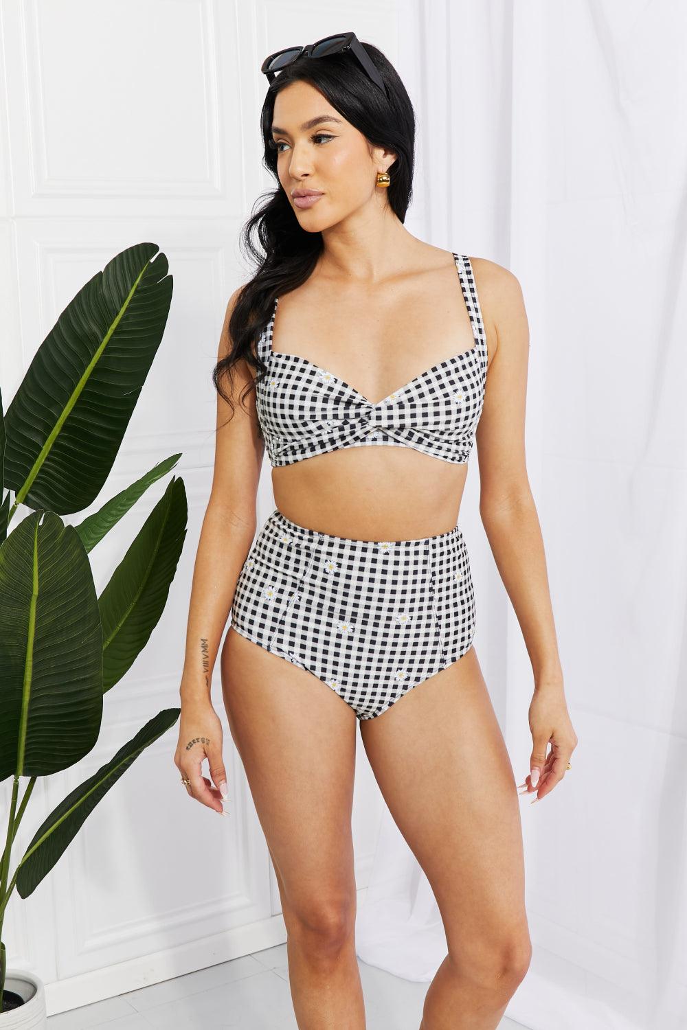 Marina West Swim Take A Dip Twist High-Rise Bikini in Black - Glamorous Boutique USA L.L.C.