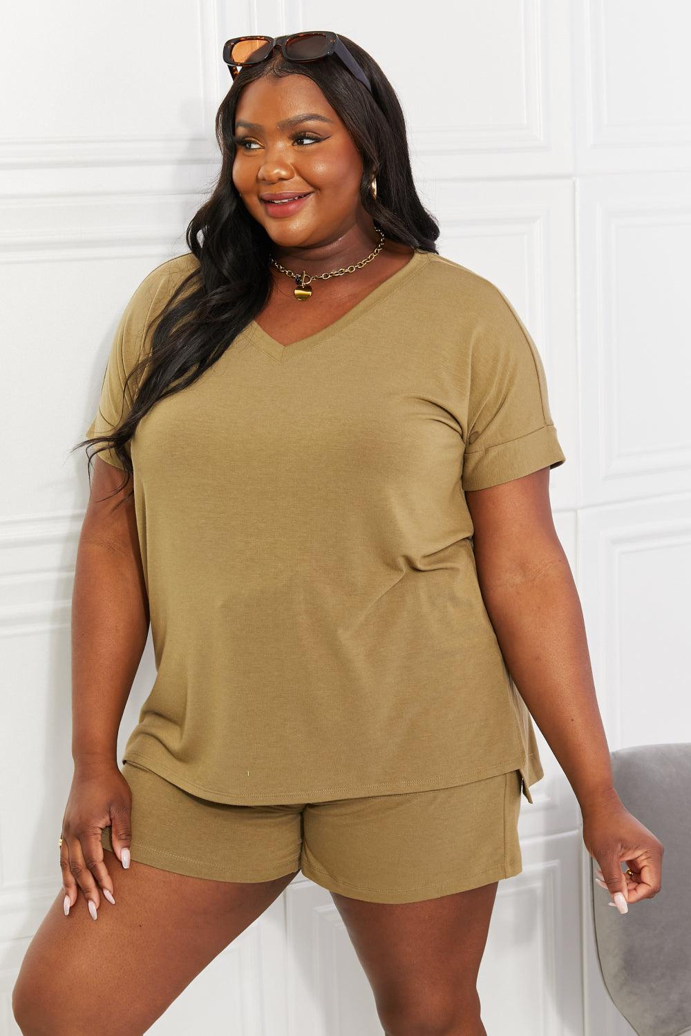 Zenana Full Size Morning Coffee V-Neck Top & Shorts Lounge Set - Glamorous Boutique USA L.L.C.